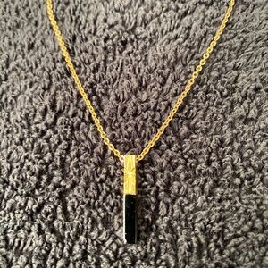 Black Onyx long rectangle Pendant & chain with brushed finish
